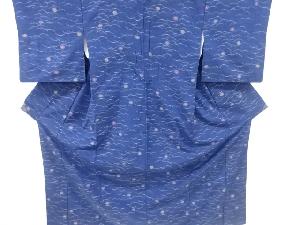 アンティーク　芝草に花模様織り出し手織り紬着物